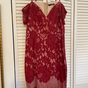 OUIZ Red Lace Off the Shoulder Dress 4